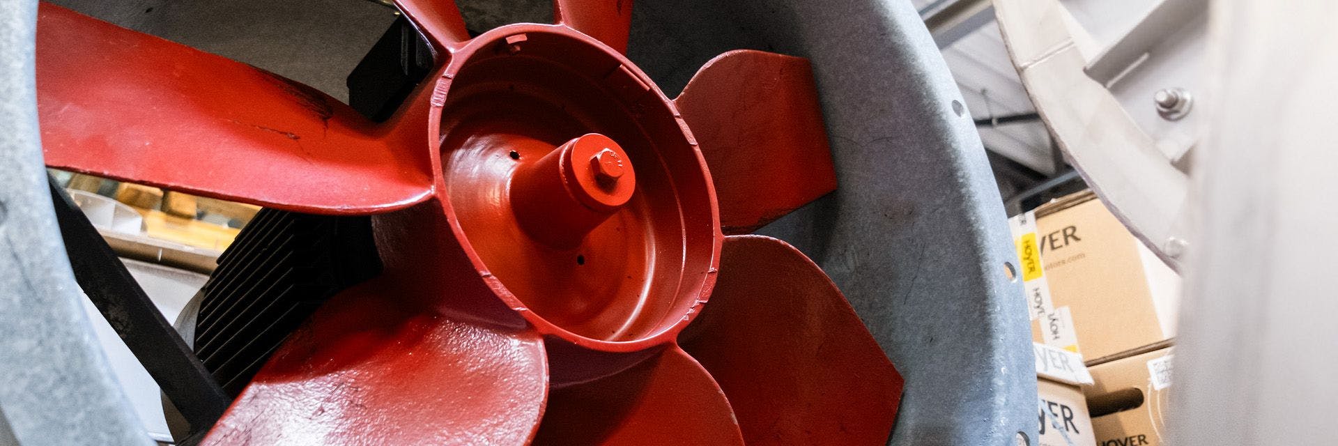 Close up of red axial fan